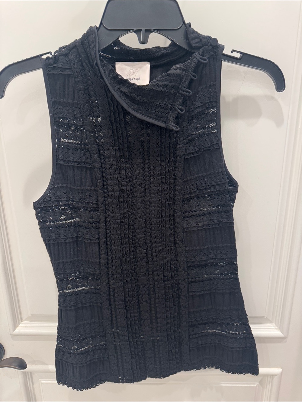 cinq a sept Black Lace Mock Neck Sleeveless Camisole